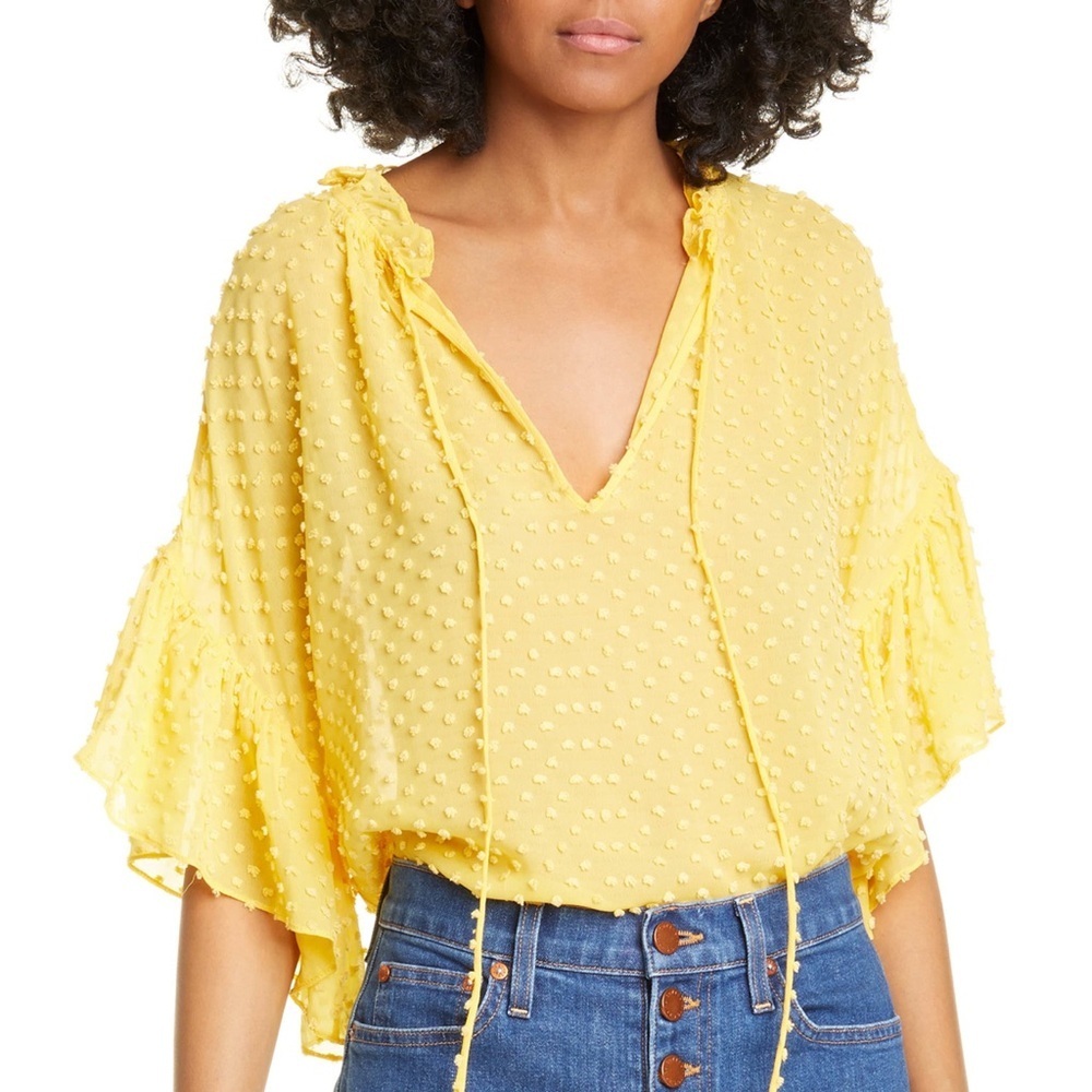 Alice + Olivia Yellow Julius‎ Ruffle Sleeve Blouse Small